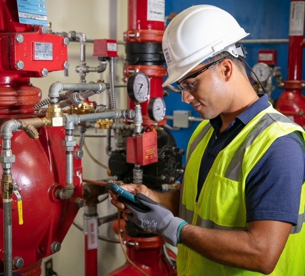 Wiginton worker reviewing repairs